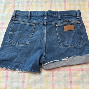Wrangler Denim Cutoff Shorts in Blue with Raw Hem